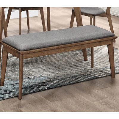 Banc gris rembourré au fini noyer naturel, style Mid-Century moderne avec abat-jour