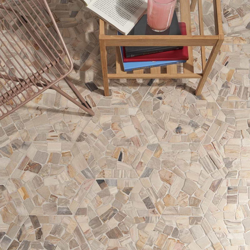 Fossil 10" Hexagon Tumbled Petrified Stone Mosaic Tile