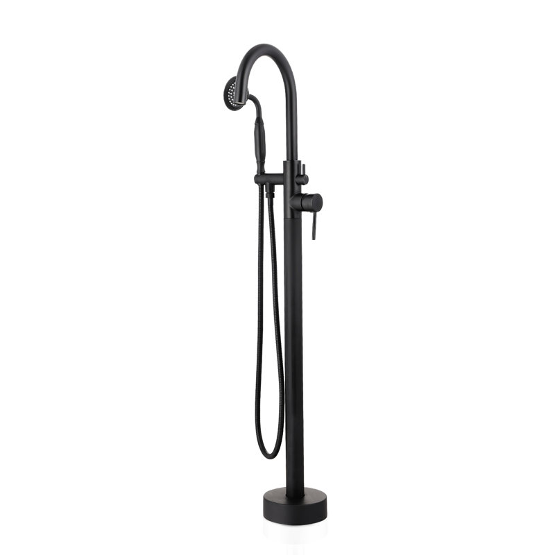 Robinet de baignoire autoportant avec finition noir mat - Deux poignées pour un réglage précis de la température Robinet de douche au sol 2,5 GPM
