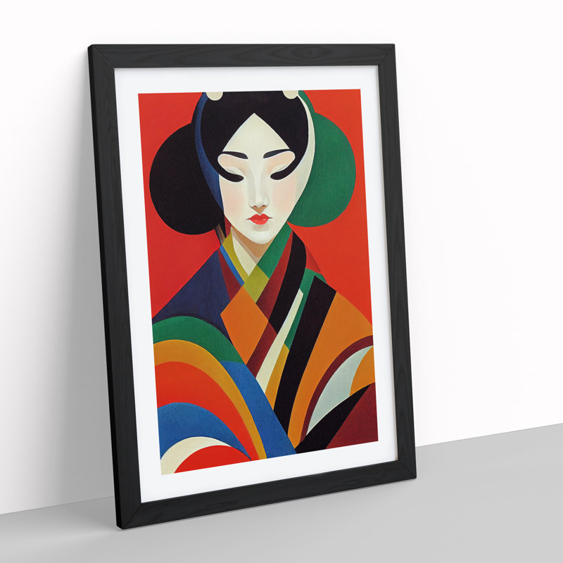 Geisha In Abstract No.5 - Single Picture Frame Print, Black, 64cm H x 46cm W x 2cm D