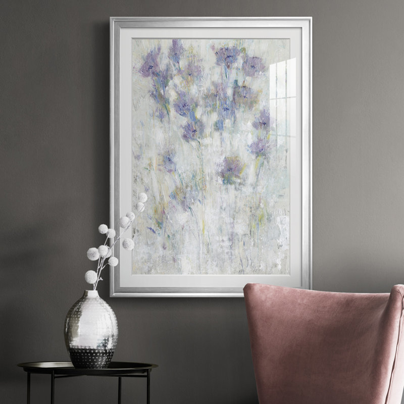 Lavande, Fresque florale I, reproduction encadrée de qualité supérieure - prête à être accrochée, Cadre argenté