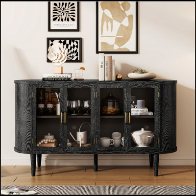 Buffet Farmhouse avec rangement, buffet en bois avec portes en verre et tablettes réglables pour une utilisation polyvalente