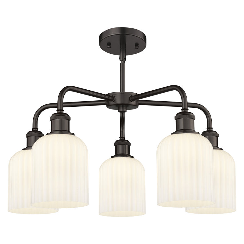 Ballston - Trig - 5 Light 23" Stem Hung Chandelier, Gloss White, Oil Rubbed Bronze