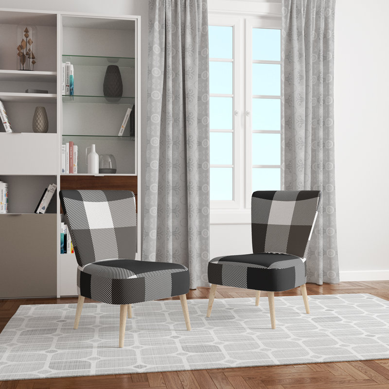 Chaise d'appoint décorative à motif tartan en velours blanc et noir