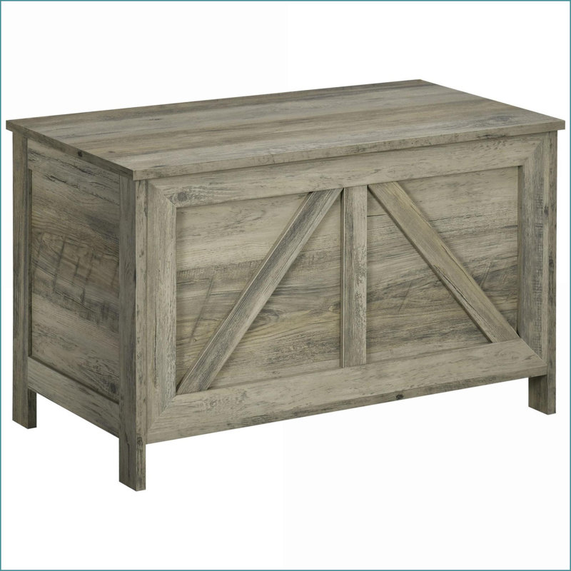 30\" Slate Gray Farmhouse Lift Top Storage Chest with Safety Hinge | Bedroom | Particle Board