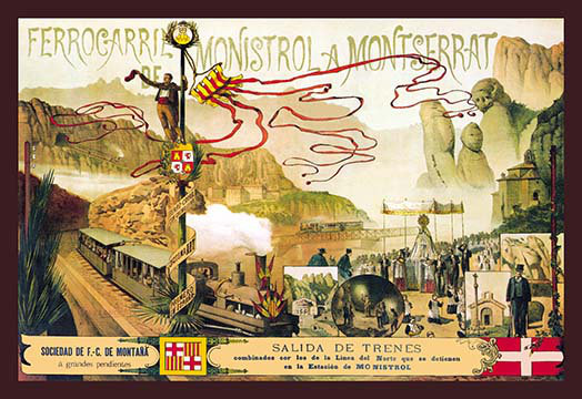 Ferrocaril de monistrol a montserrat par j. ottmann affiche rétro, H 28 po x l 42 po x P 1,5 po