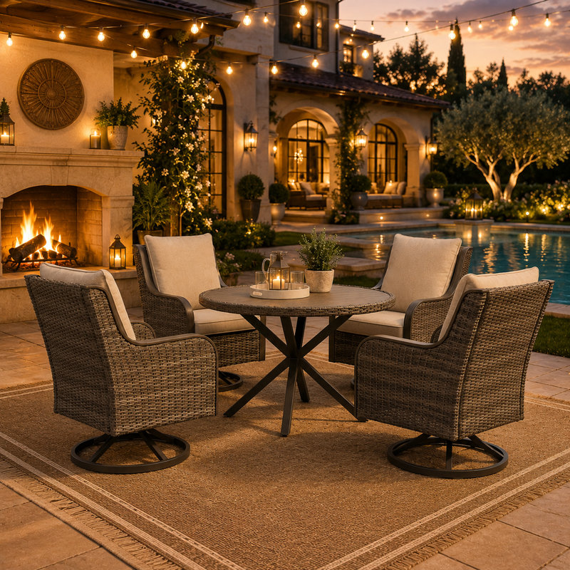 Modern PE Wicker Outdoor Swivel Patio Chair with Deep Cushions