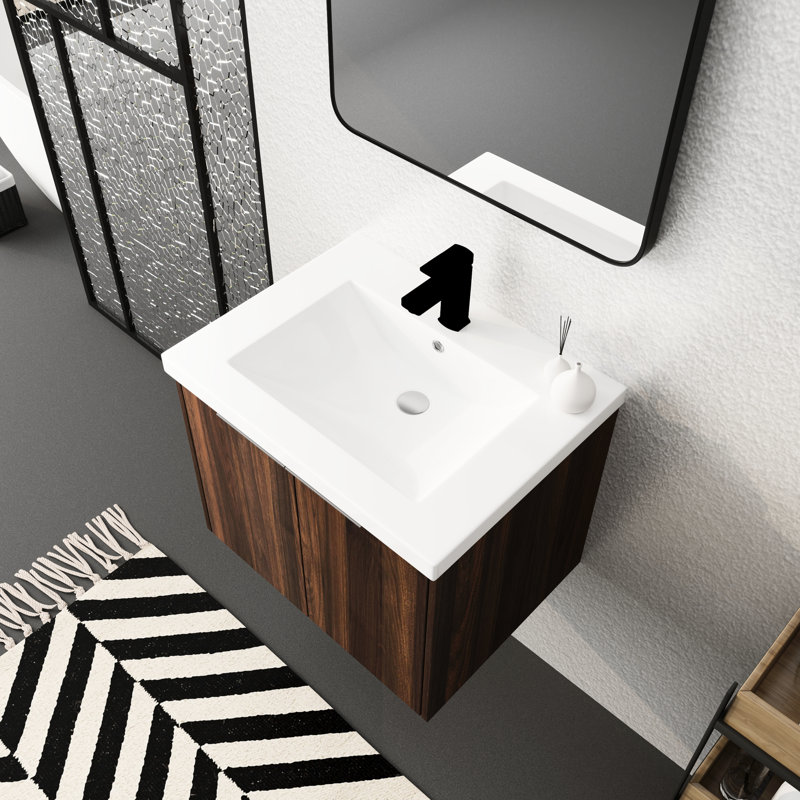 Armoire de salle de bain 24 po à fermeture douce, fixation flottante pour salle de bain moderne avec petit espace de montage