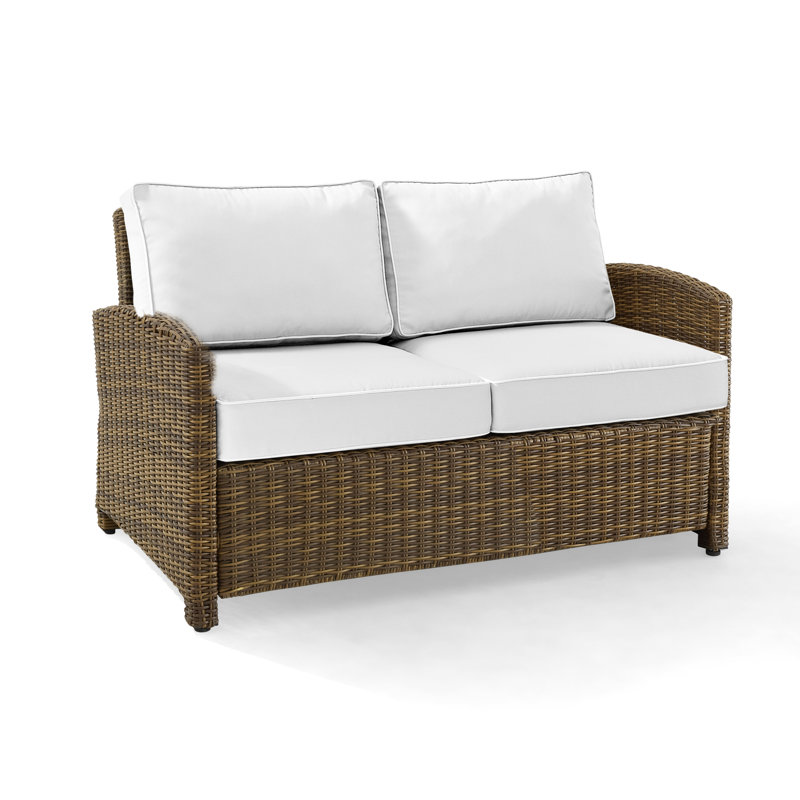55'' Wide Metal Loveseat with Cushions, Brown, White Sunbrella®