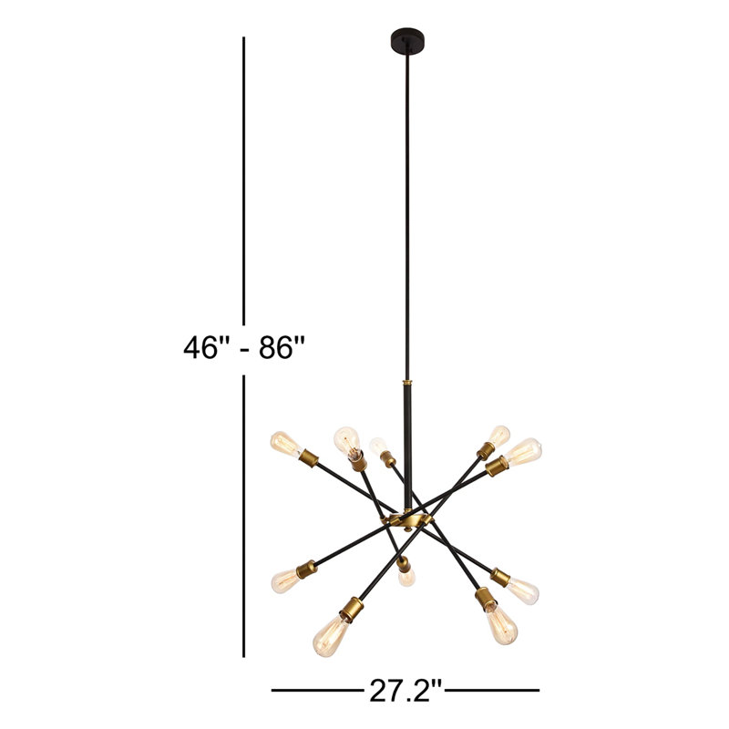 Erick 10-Light Dimmable Modern Linear Chandelier, Black/Brass