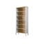 Bibliothèque moderne scandinave, 100% panneau de particules recouvert de mélamine, 32,7 x 76,4 x 13,8 pouces | Bande de chant de 0,7 pouce | Pieds en panneau de fibres à densité moyenne, poignées en métal, fixation murale, tablettes multiples, finition blanche et bois élégante
