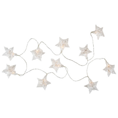10 B/O LED Warm White Clear Star And Yarn Christmas Lights - 4.5' Clear Wire