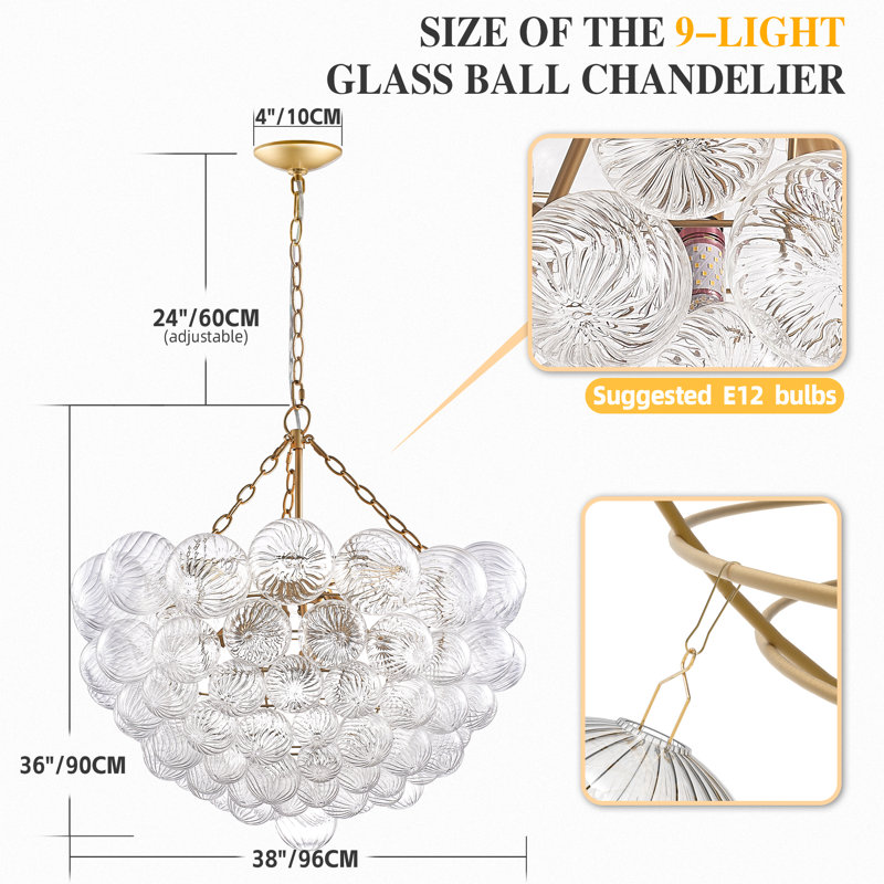 Aragons 9 - Light Dimmable Tiered Chandelier, 36" H x 38" W x 38" D