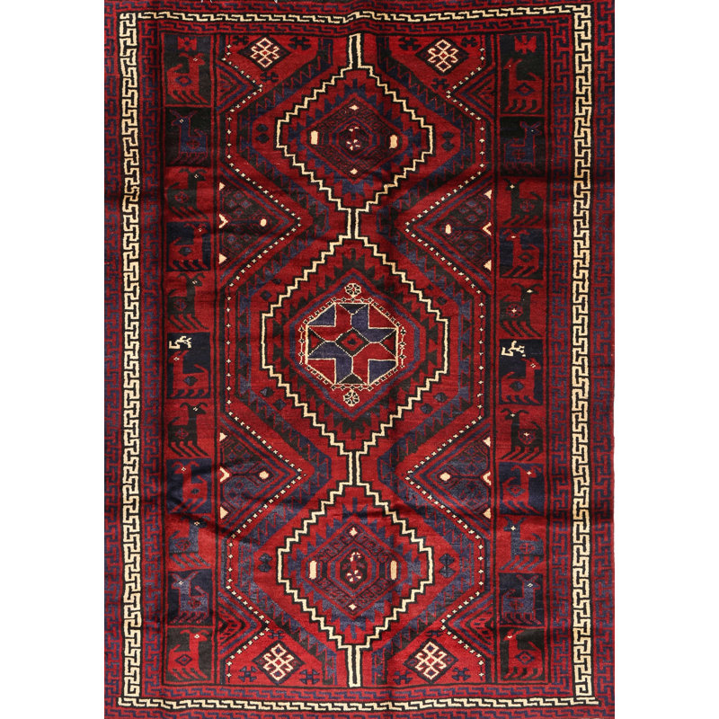 Tapis traditionnel mehroon/noir/bleu, Rectangle 5 pi x 7 pi