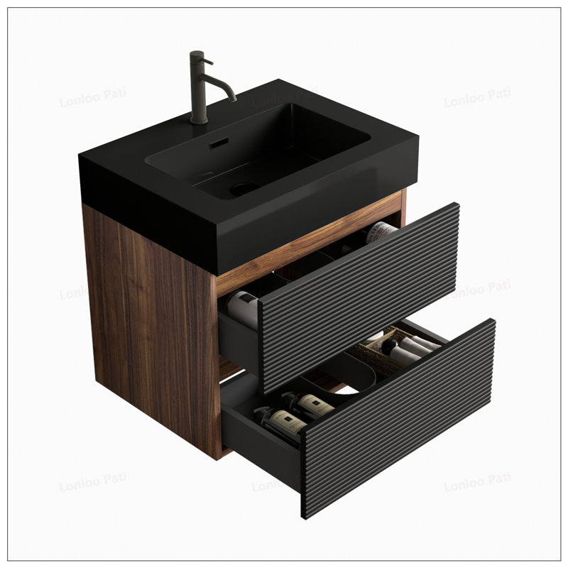 Meuble-lavabo flottant 24 po avec lavabo en quartz noir, 24"