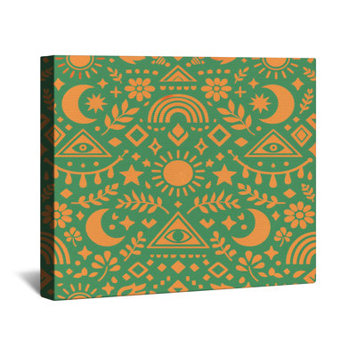 Toile tendue à motif bohème vert et orange avec plusieurs tailles