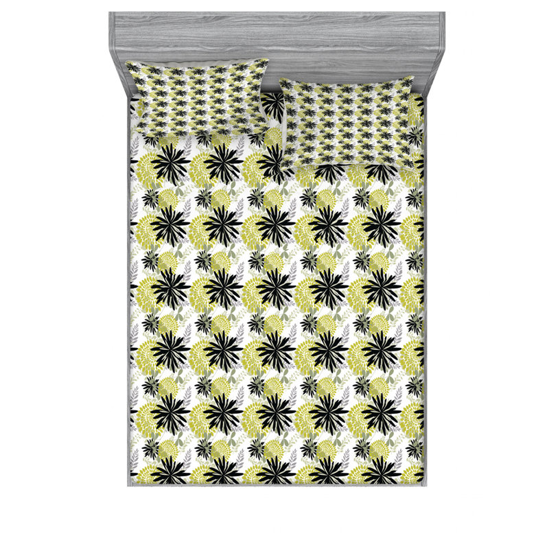 Ensemble de draps à fleurs et feuilles, Ensemble de drap pour grand lit avec drap-housse