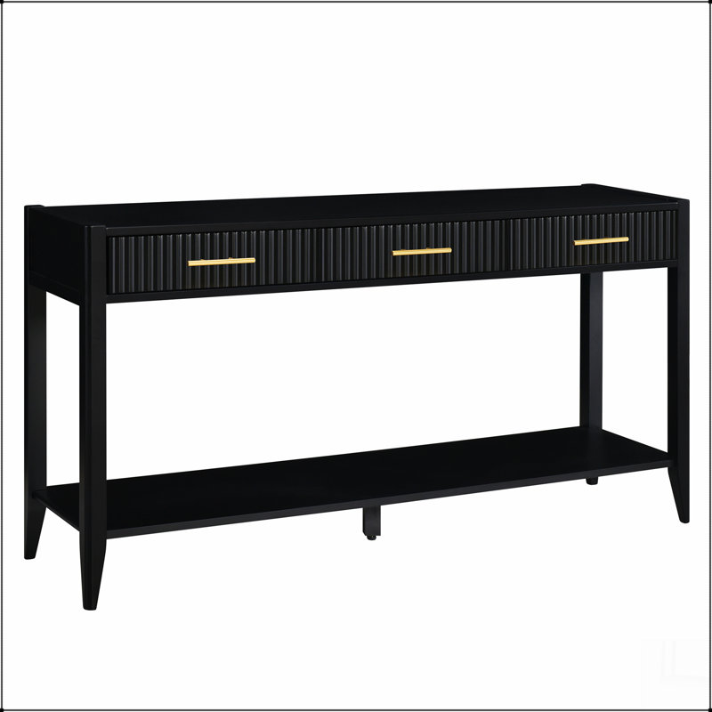 Console d'entrée de haute qualité avec tiroirs à rayures verticales, pieds longs, Noir