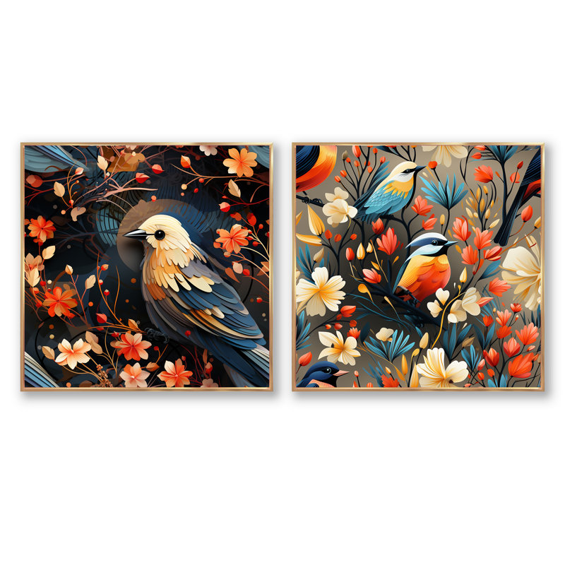 Peery - Ensemble de 2 collages carrés animaux, Cadre flottant doré, H 30 po x l 61 po