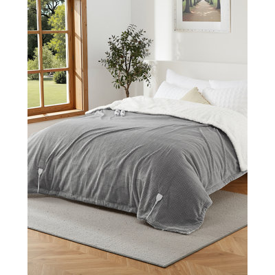 Queen Size Heated Blanket 84"x90" - Waffle Embossed Electric Blanket - Dual Controllers, 4 Heating Levels, 10H Auto Shut-Off, Fast Heating, Machine Washable, ETL Certified, For Bed or Couch, Color: Grey, Size: 84x90 inches