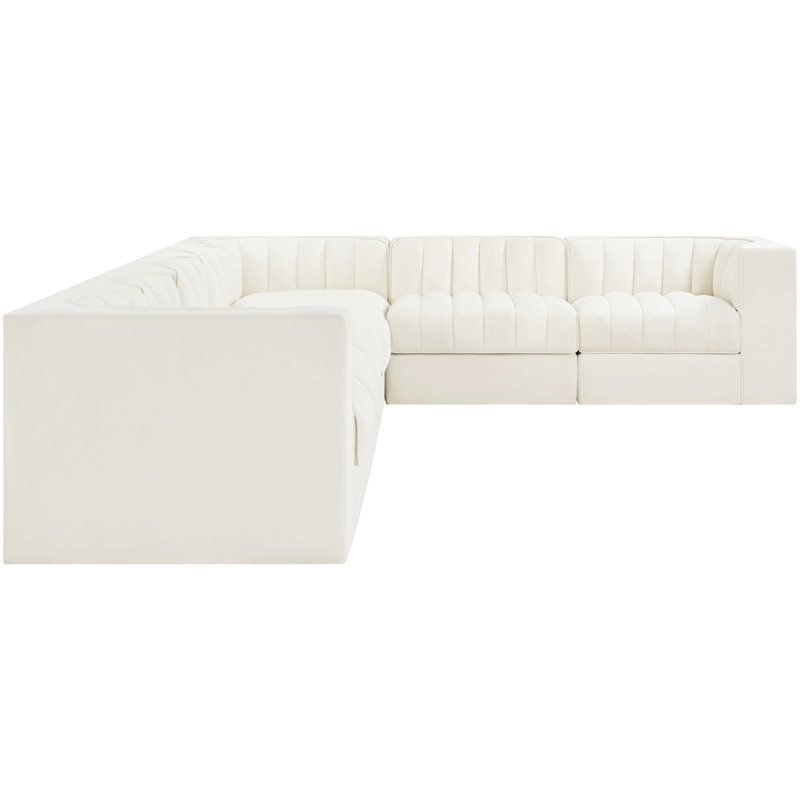 Tissu de performance en velours Rummi 7 pièces Canapé modulaire modulaire, Velours crème, H 27 po x l 155 po x P 97 po
