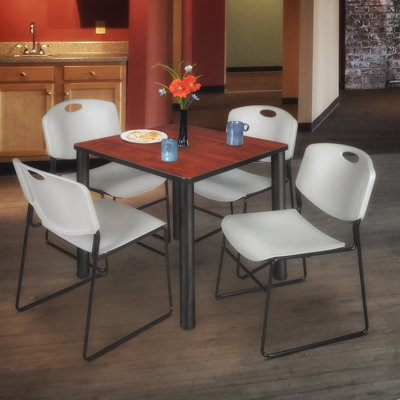 Kee Square Breakroom Table Top, 4 Zeng Stack Chairs