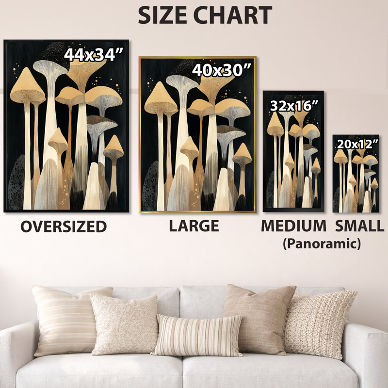 Champignons dorés en grappe - Tableau encadré sur toile, H 32 po x l 24 po, Toile tendue