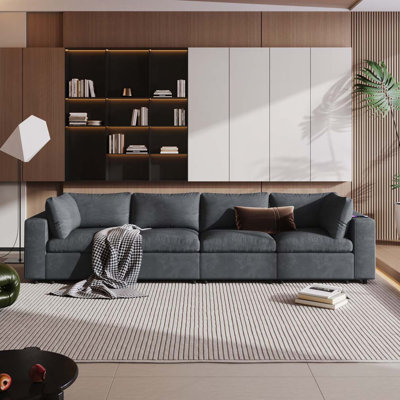 Canapé modulaire rembourré avec espace de rangement, ports de charge USB, charge sans fil et haut-parleur Bluetooth intégré dans l'accoudoir