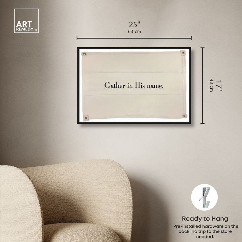  «Gather In His Name», art mural encadré, toile noire, 24 x 16, 17"H x 25"W, Black Frame