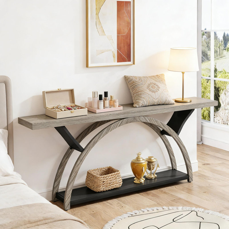 Table d'appoint à 2 niveaux, table de vestibule, console avec construction durable et amplement de rangement pour les intérieurs modernes