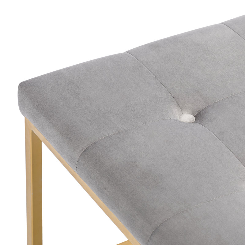 Oronoco 28.1" Wide Tufted Velvet Ottoman with Gold Metal Base for Bedroom or Entryway, Gray Velvet