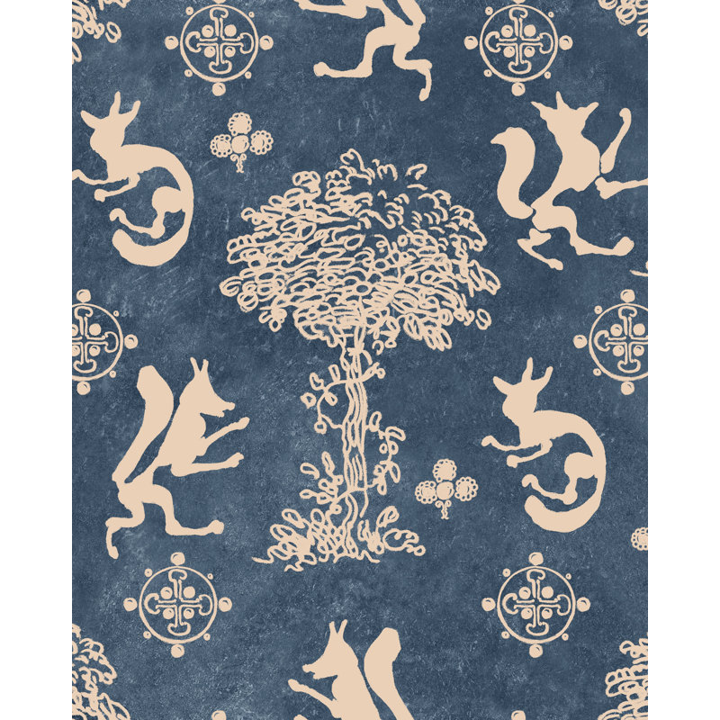 THE SILLY FOX Carrot Wallpaper, Blue/Taupe