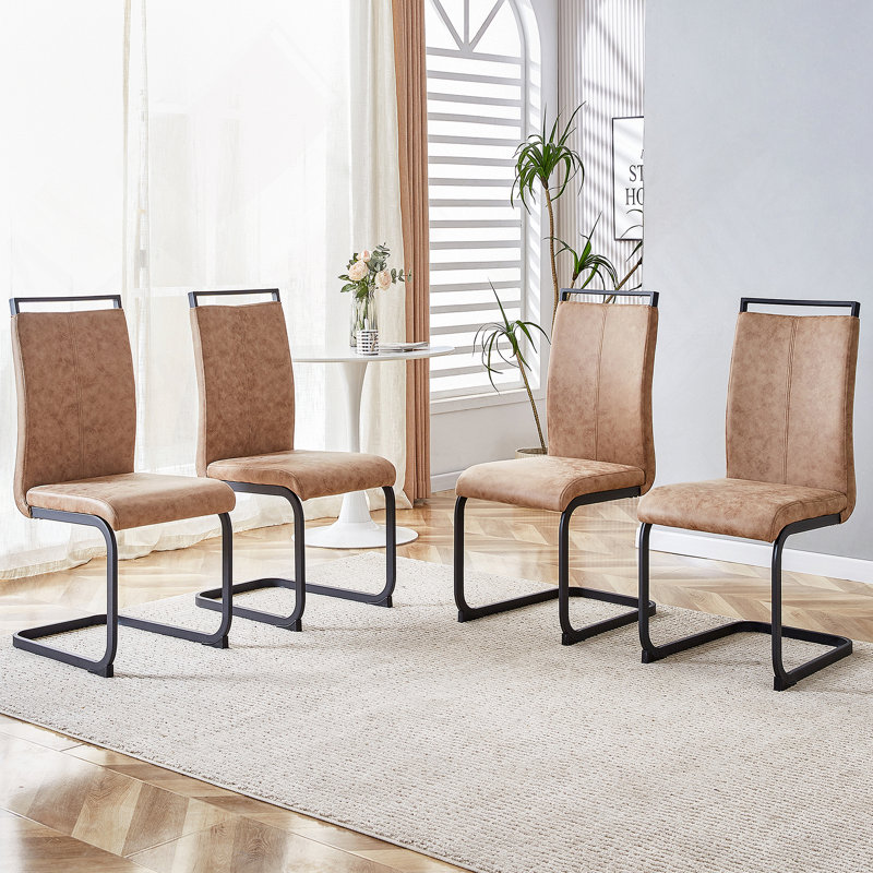 Chaises de salle à manger, chaise d'appoint rembourrée à haut dossier en tissu Leathaire, Brun, Black