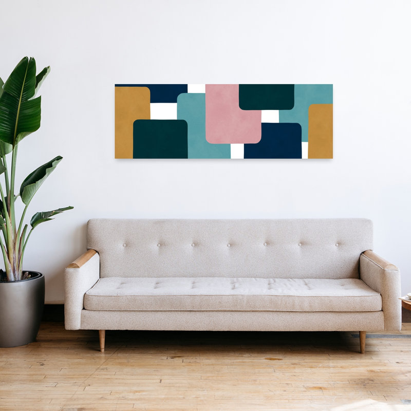 Art mural géométrique contemporain abstrait abstrait, H 16 po x l 48 po