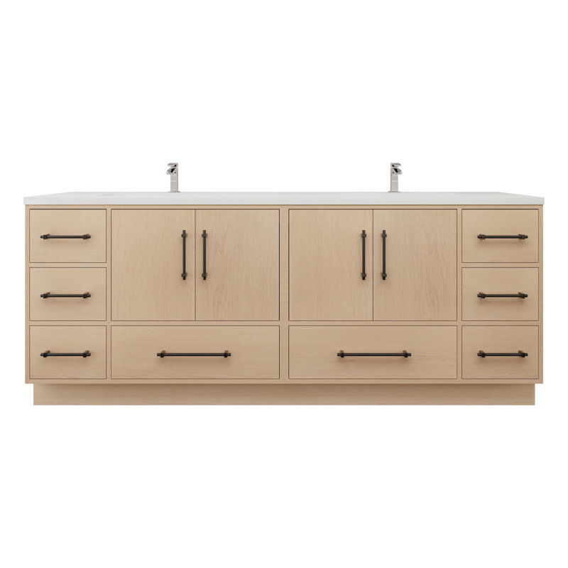 Victoria 83.5'' Double Bathroom Vanity with Acrylic Top, Yellow Oak