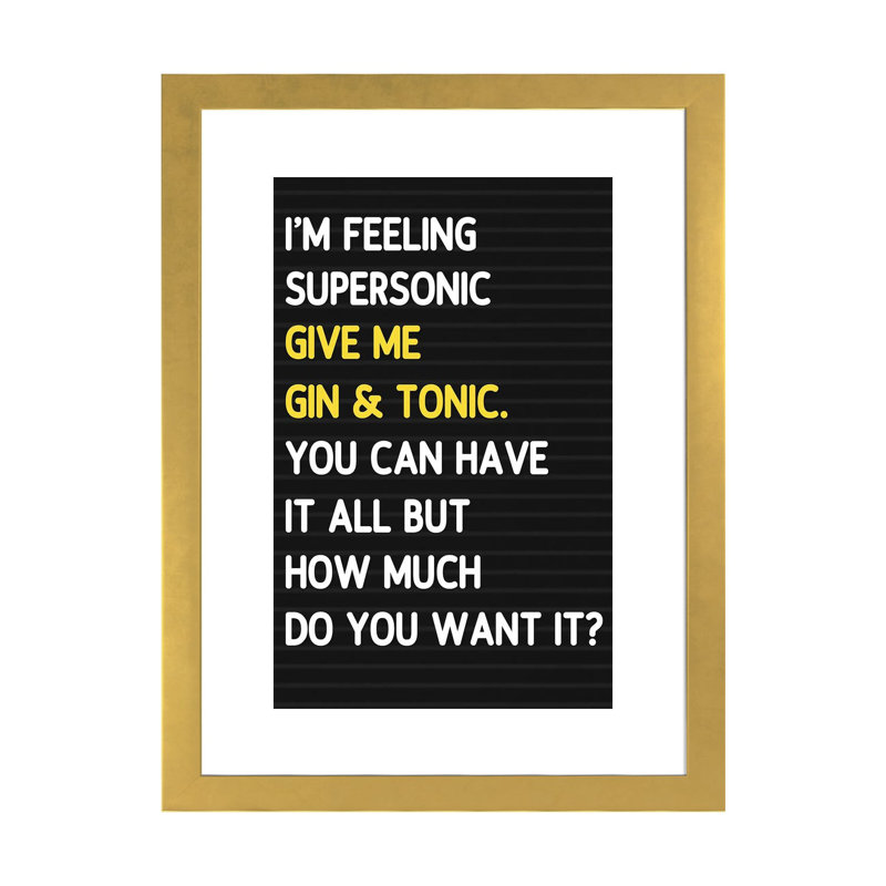 Super Sonic-style Letterboard-impression d’art textuel, Papier encadré doré, Blanc, H 24 po x l 16 po x P 1 po