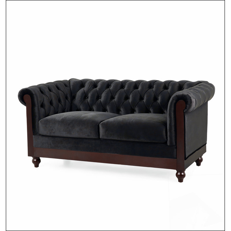 Canapé rembourré en velours avec bouton capitonné, Noir, noir, noir, noir