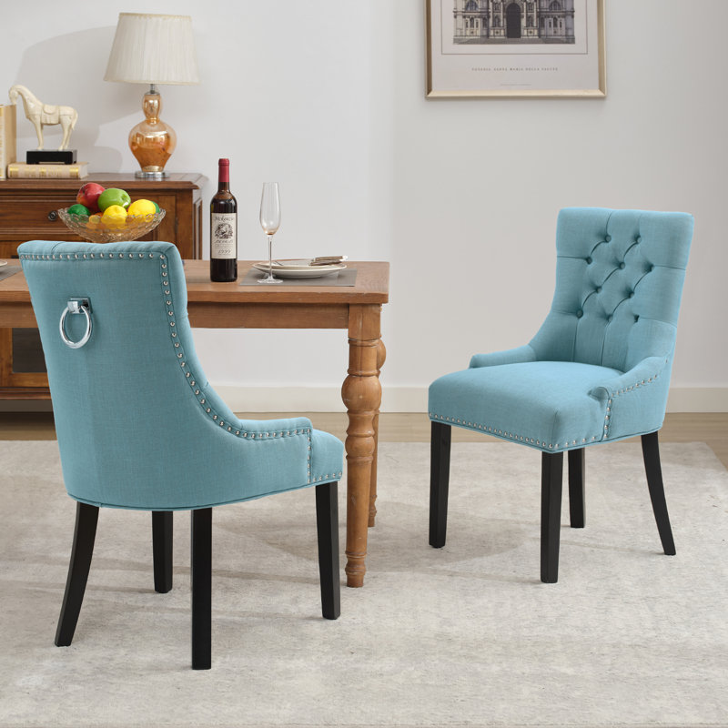Chaise de salle à manger rembourrée Berenis, Bleu clair, Noir, noir, noir, noir
