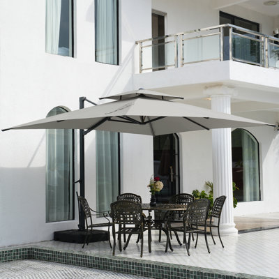 Parasol en porte-à-faux de patio en aluminium 13 pi avec bandes lumineuses amovibles 13 pi