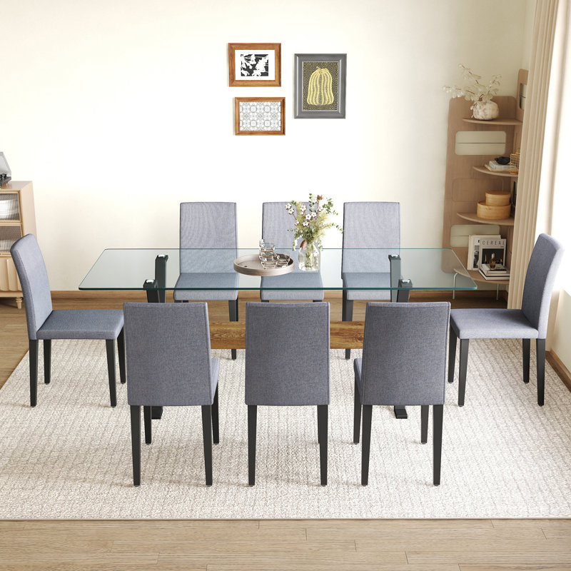 Ensemble de table et de chaises 79 po x 31,5 po en verre trempé avec pieds en métal en forme de X