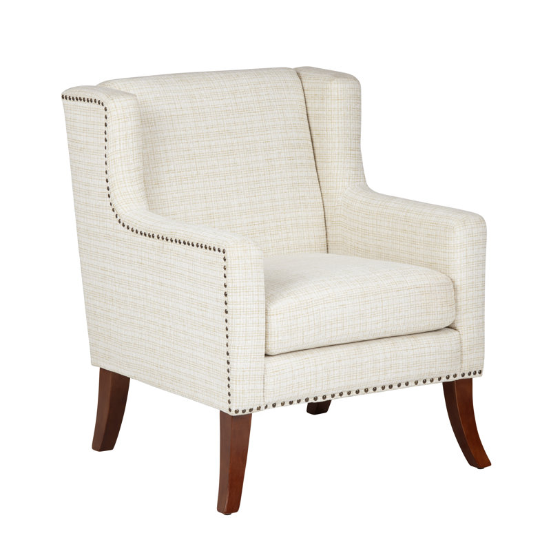 Upholstered Accent Chair, White/Tan Polyester