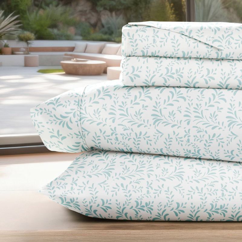 Ensemble de draps en microfibre à motif Simply Soft™, Éclat de vignes bleu clair , Simple