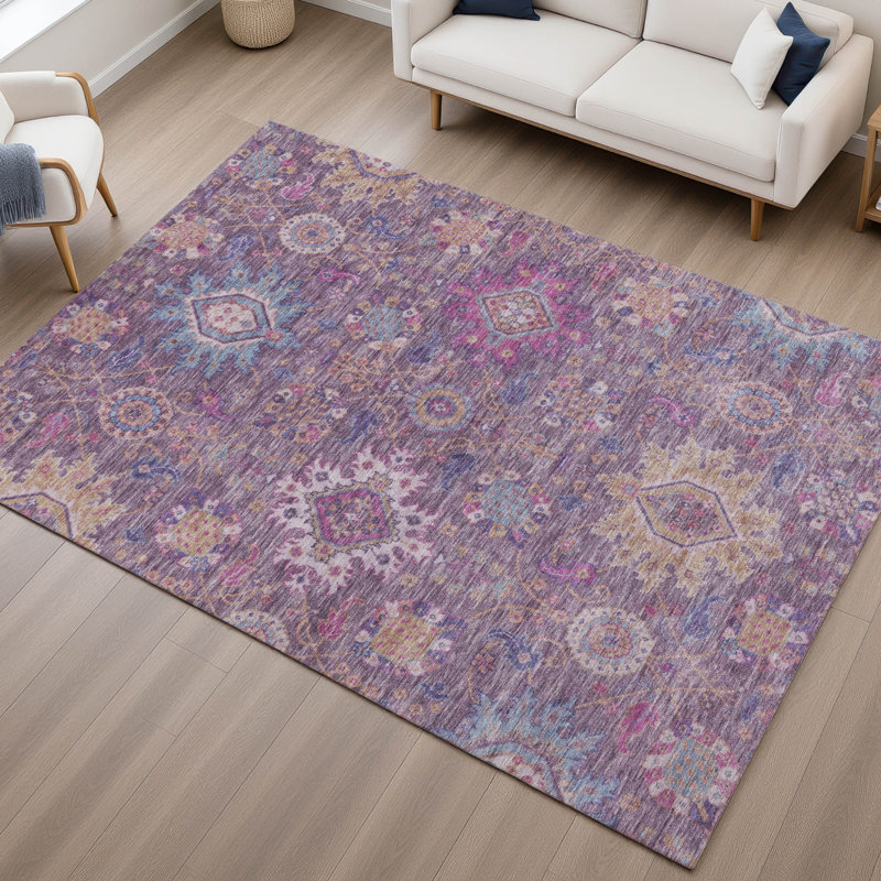 Premium Machine Washable Mayfield AMF2151 medallions Rug, Rectangle 3' x 5', Eggplant