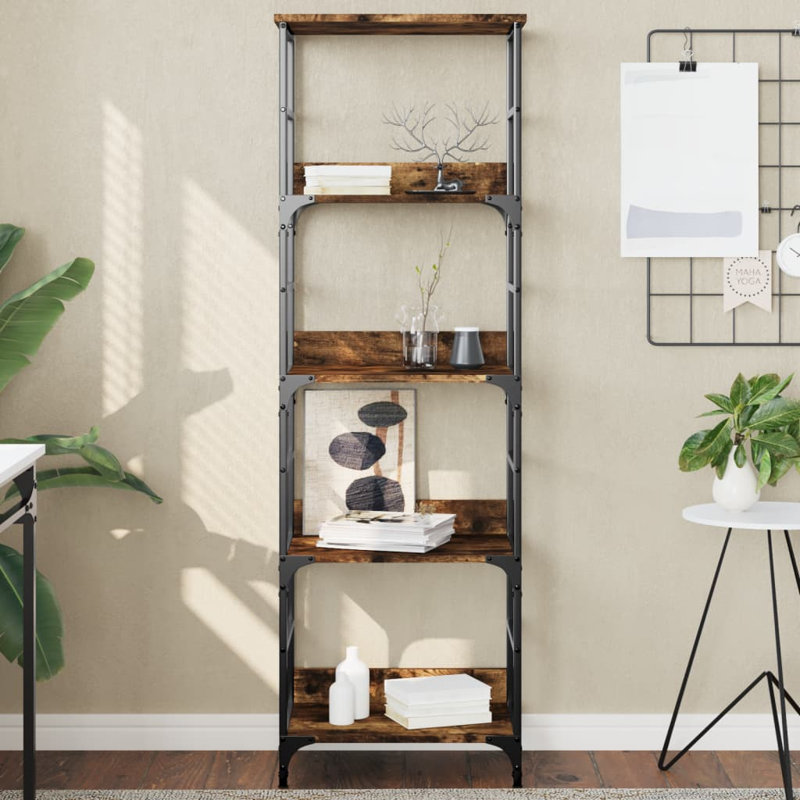 Nevah 153cm H x 50cm W Steel Etagere Bookcase, Smoked Oak
