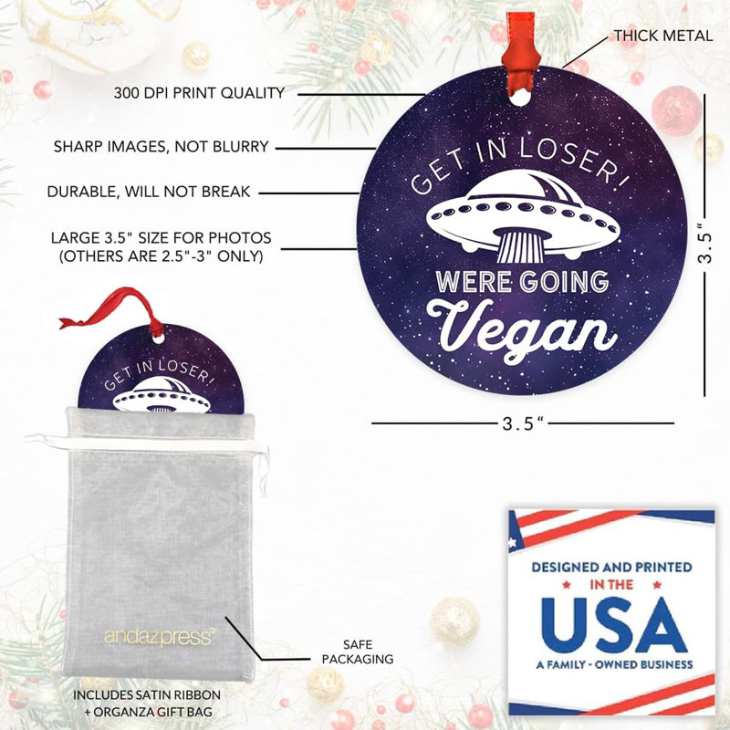 Drôle d'ornement végétalien «Get In Loser We Going Vegan», décoration d'arbre de Noël en métal, cadeau Gag pour végétariens