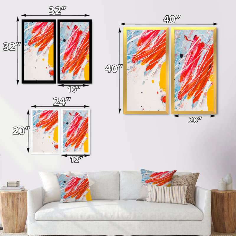«Blue Yellow and Red Color Splatters», ensemble de 2 peintures sur toiles, H 20 po x l 24 po x P 1 po, Cadre photo doré