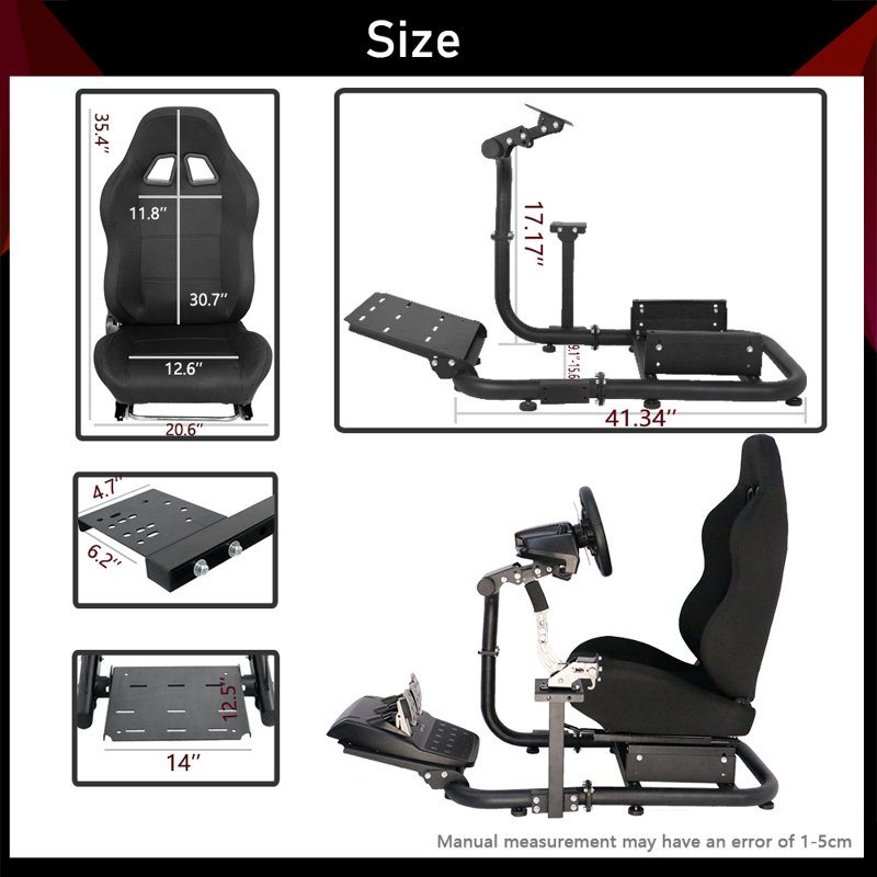 Cockpit simulateur de course Anman avec siège noir, pédales de changement de vitesse non incluses