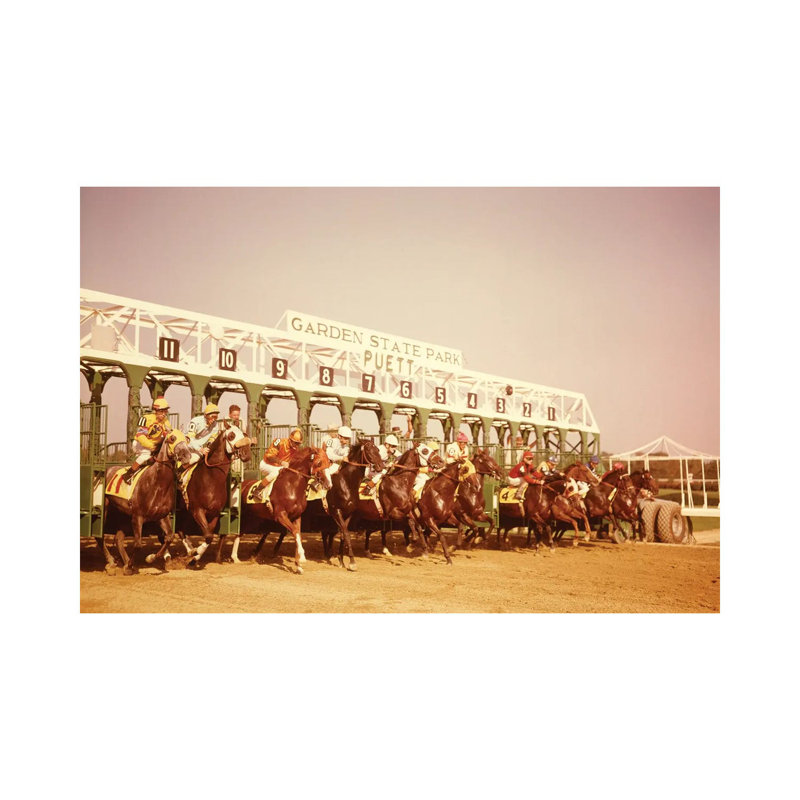 1960s Eleven Race Horses And Jockeys Coming Out Of Starting Gate - Wrapped Canvas Gallery-Wrapped Canvas Giclée