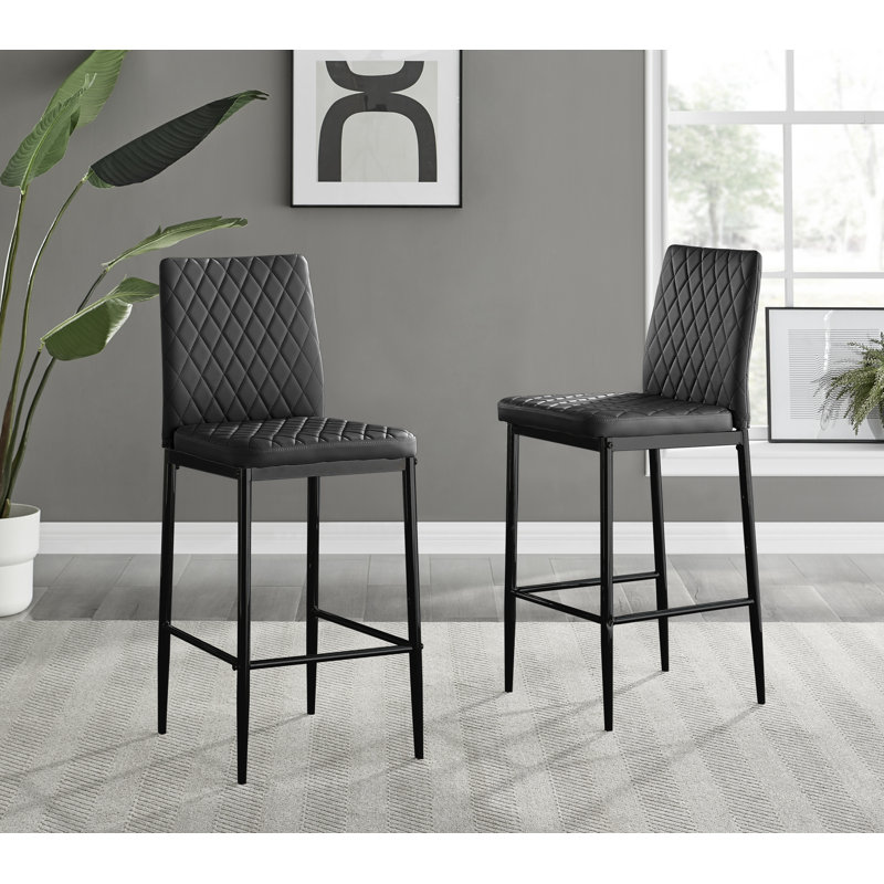 Milano Luxury Faux Leather Breakfast Bar Stool, Black, Black
