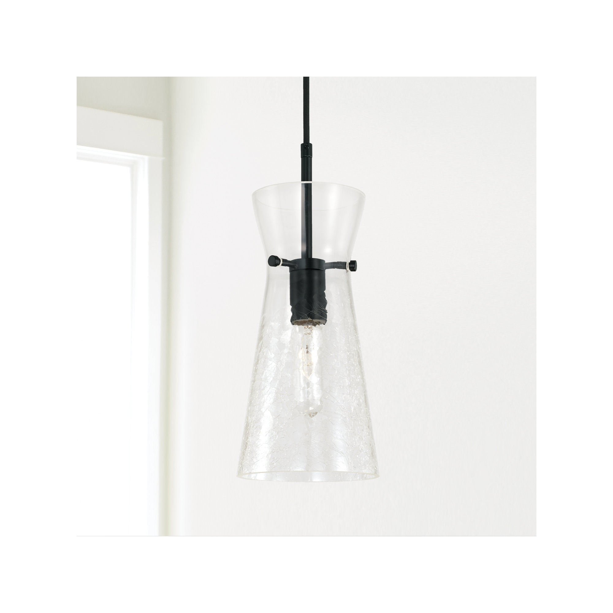 Single Light Glass Dimmable Pendant, Matte Black